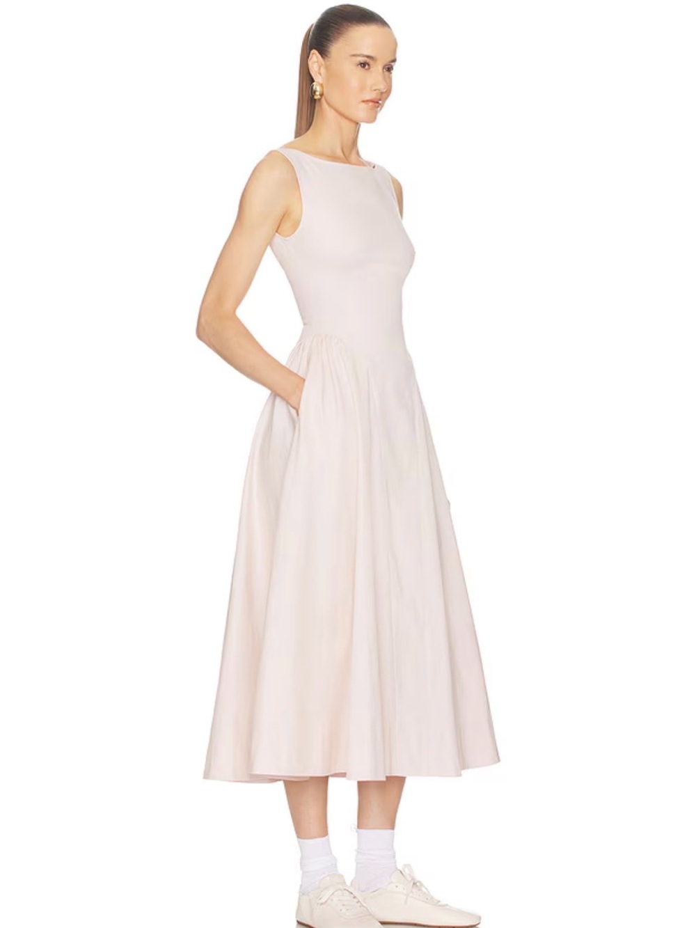 Helsa NWOT Stretch Cotton Midi Dress in Dusty Pink - Picture 2 of 8
